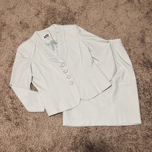 Morgan Miller Skirt Suit Size 10 10P Green Career 2PC Spring Shawl Collar Lined